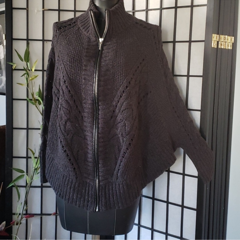 INC International Concepts Black Zip-Front Knit Sweater Size S/M